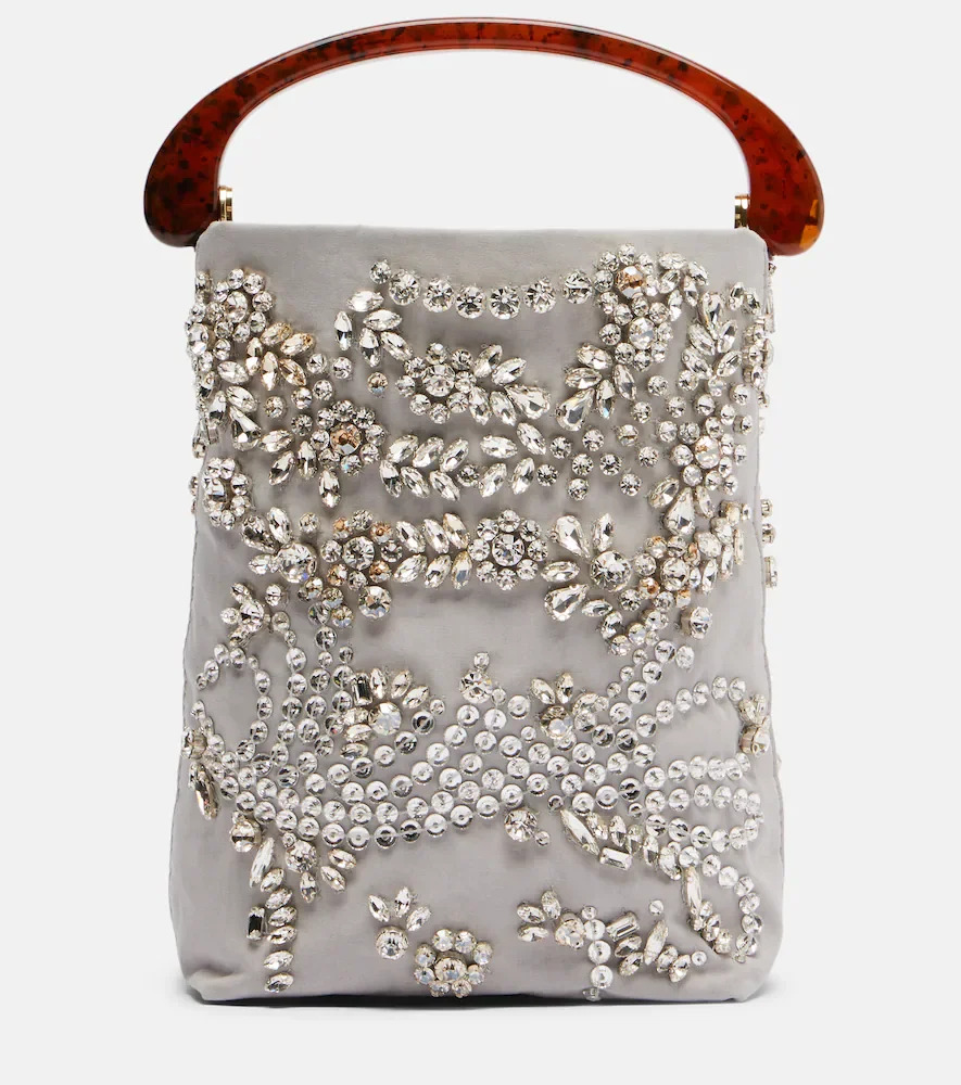 Micro embellished top-handle bag
