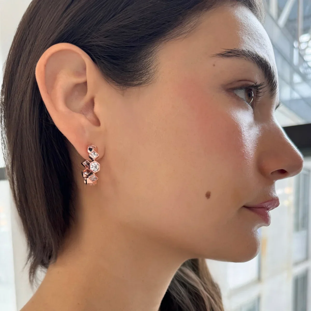 Milou Bezel-Set Earrings - 18k Rose Gold Plated Brass