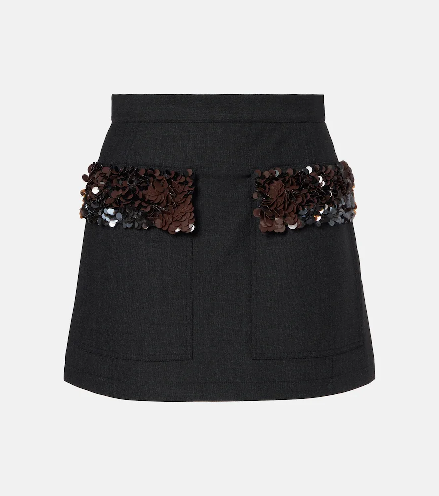 Mini-jupe en laine mélangée à sequins