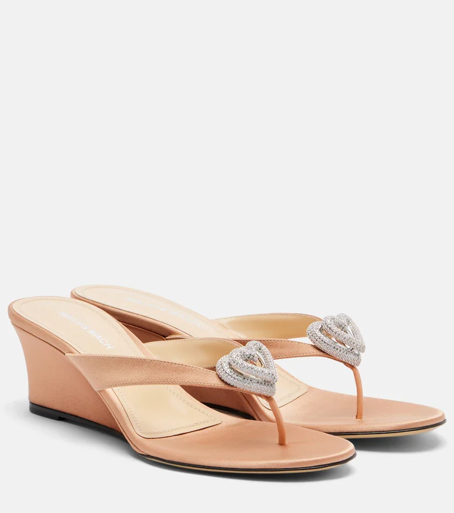 Mules compensées Double Heart en satin