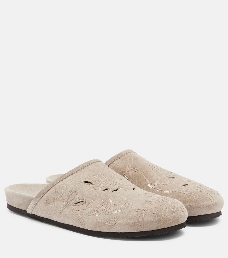 Mules en daim à sequins