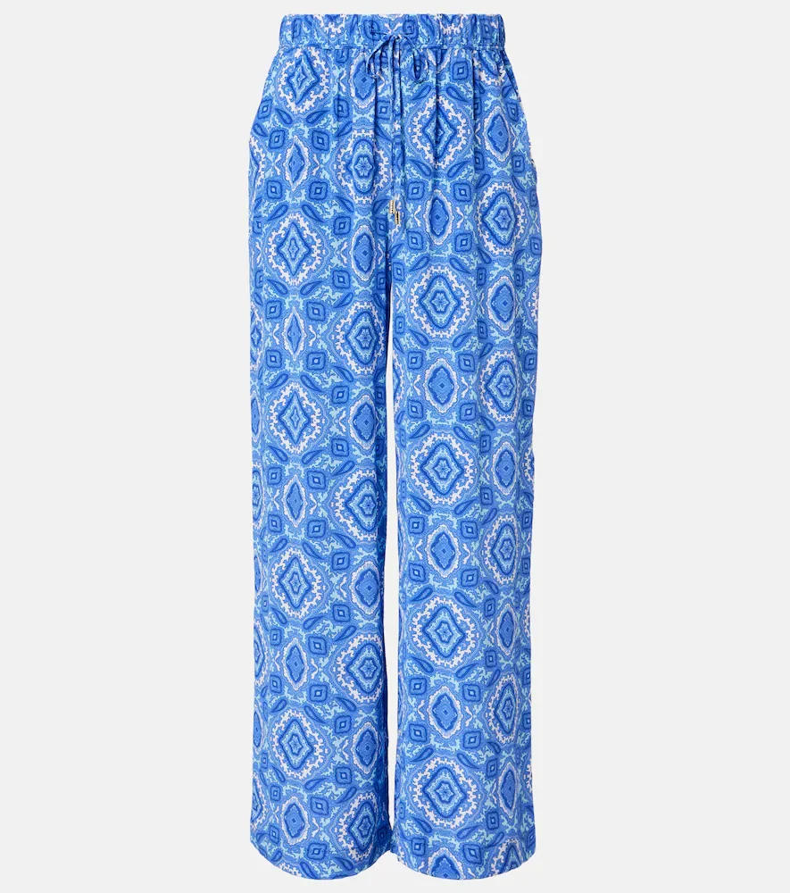Mykonos printed silk wide-leg pants