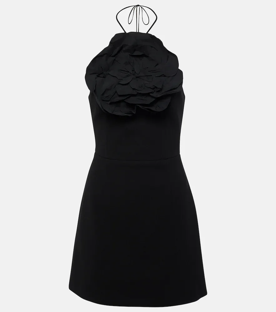 Odetta floral-applique halterneck minidress