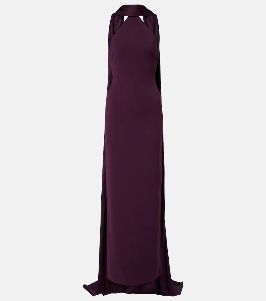Ophelia cape-detail halterneck gown