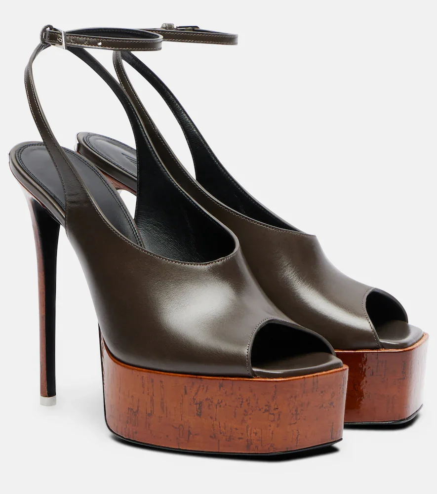 Ornella leather platform slingback pumps