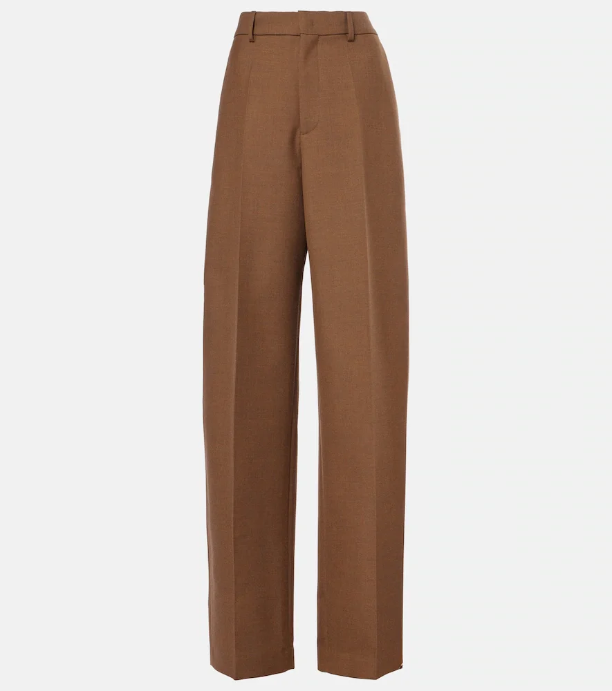Pantalon ample à taille haute en laine
