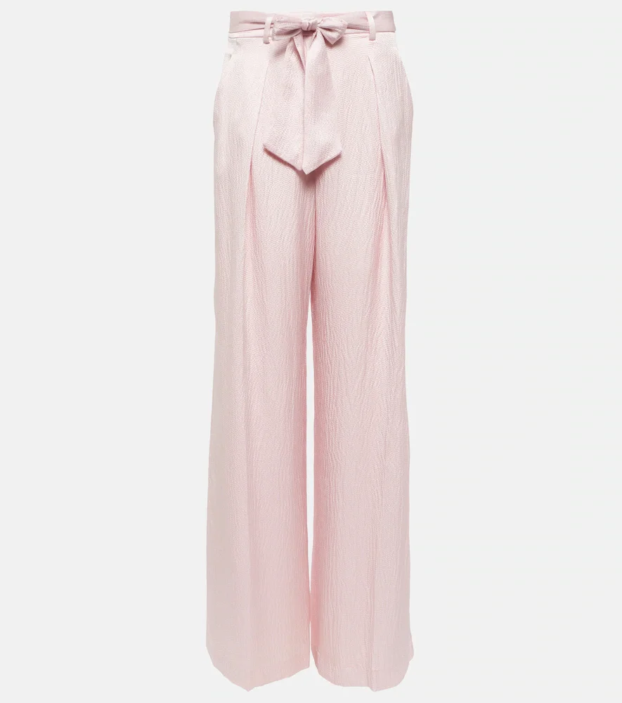 Pantalon ample à taille haute en soie