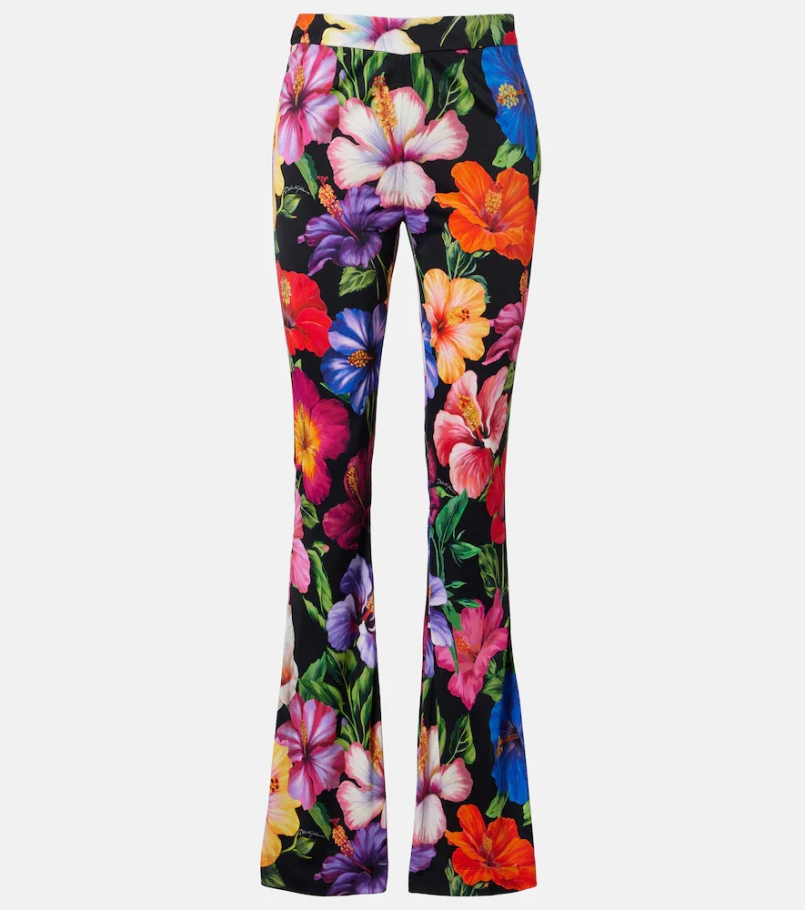 Pantalon évasé à fleurs
