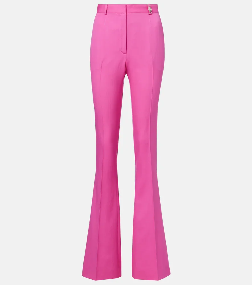 Pantalon évasé à taille haute en laine à ornements