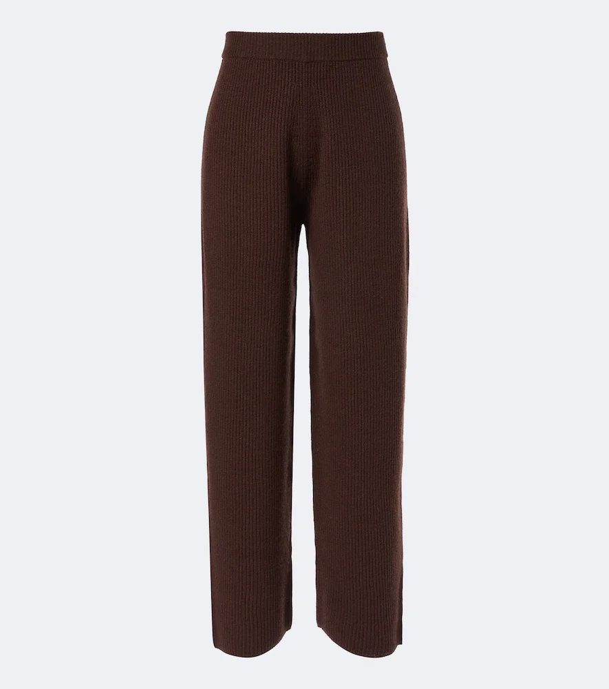 Pantalones anchos acanalados de lana y cachemir