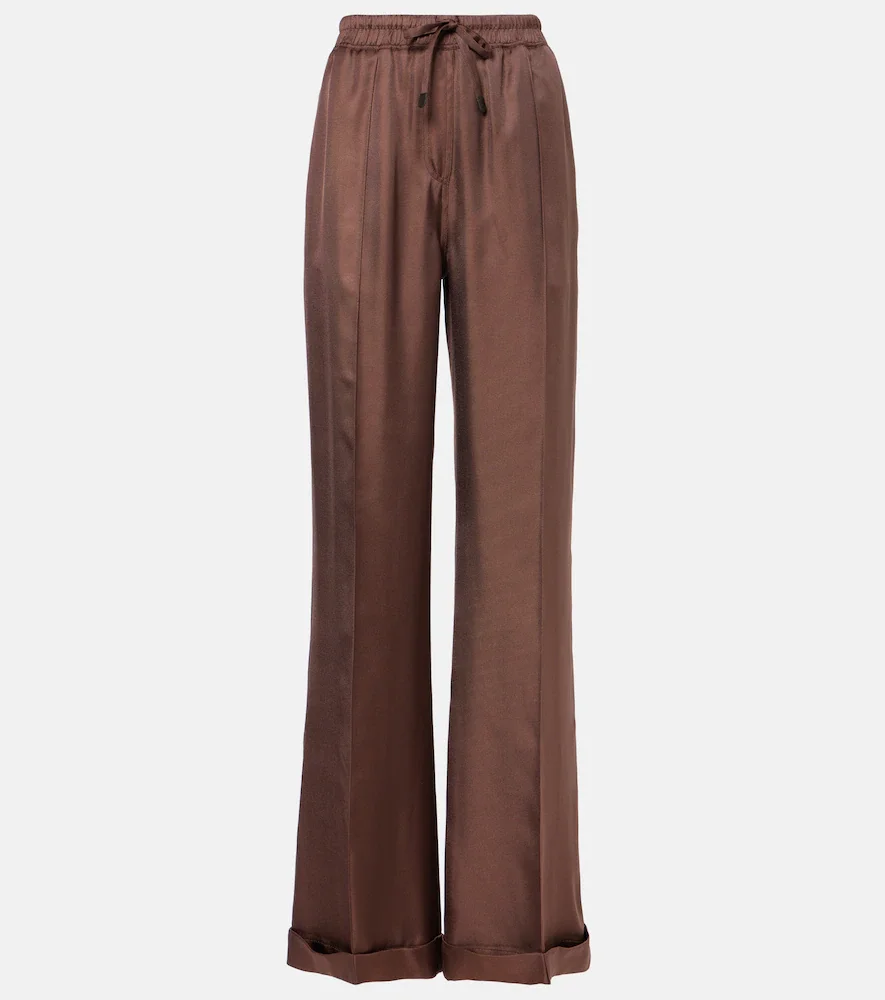 Pantalones anchos de sarga de seda