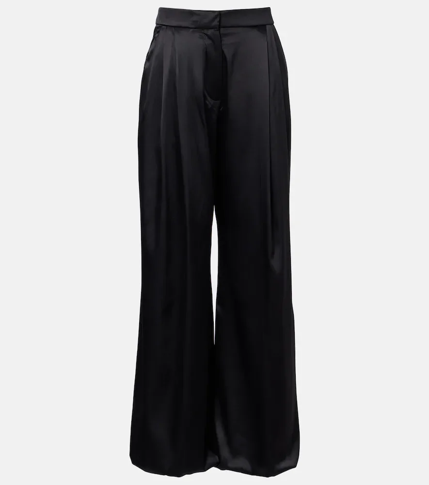 Pantalones anchos de satén en mezcla de seda