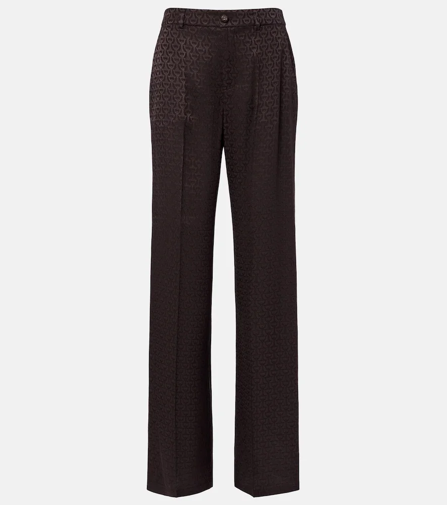 Pantalones anchos en jacquard de seda