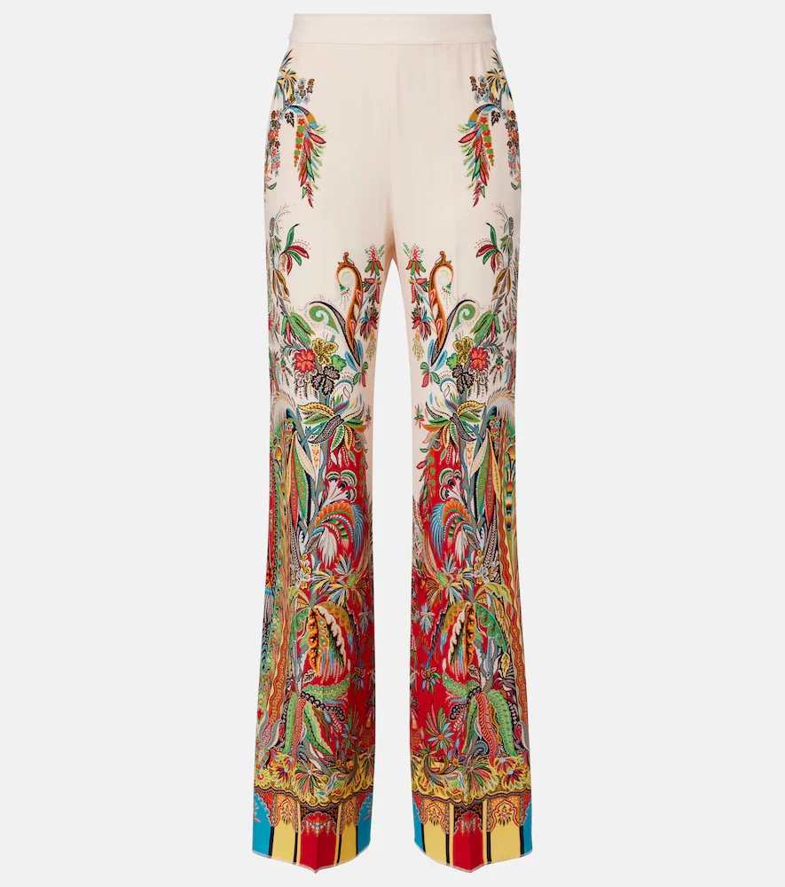 Pantalones palazzo de seda estampados