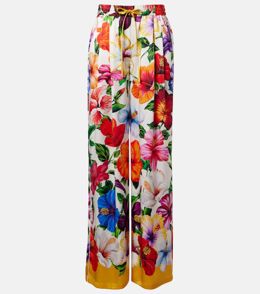 Pantalones palazzo en mezcla de seda florales