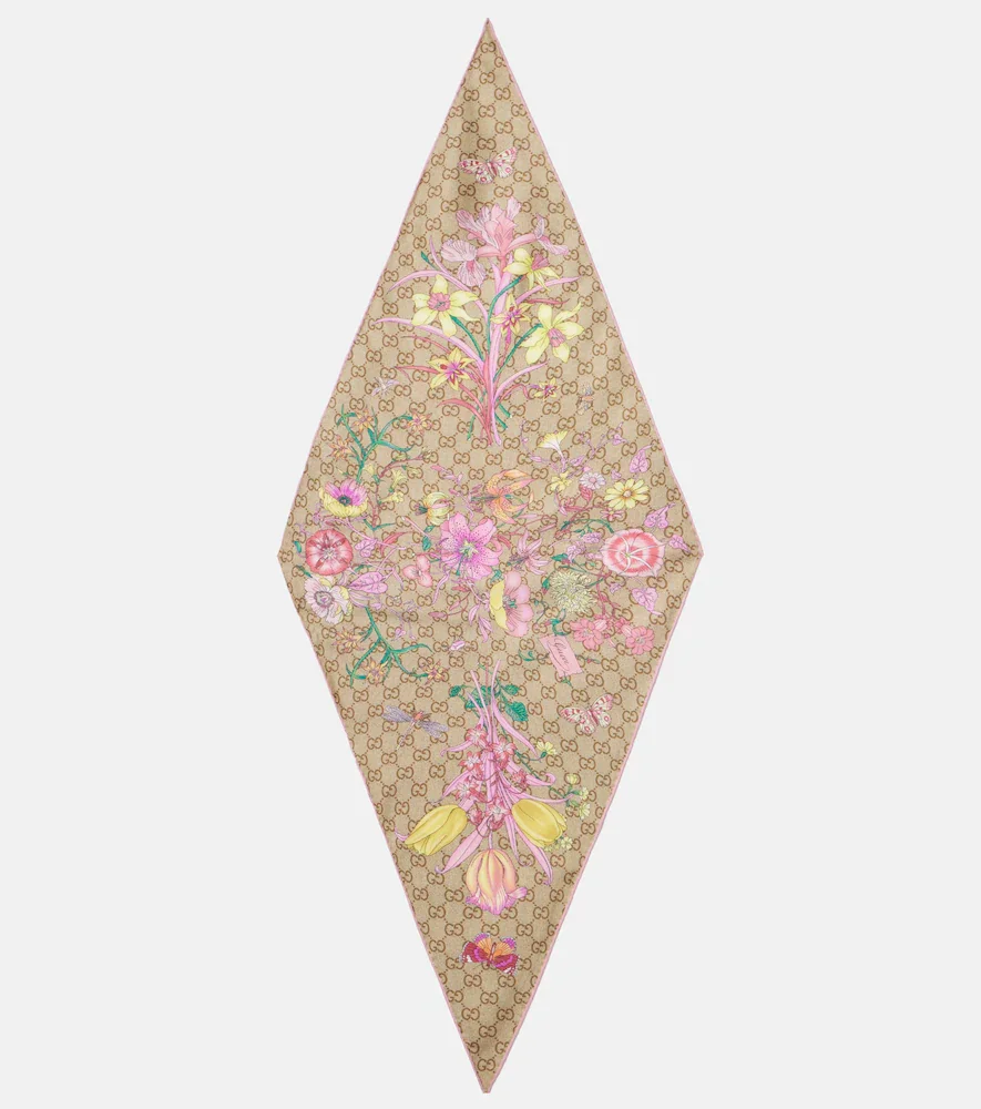 Pañuelo de seda floral con GG