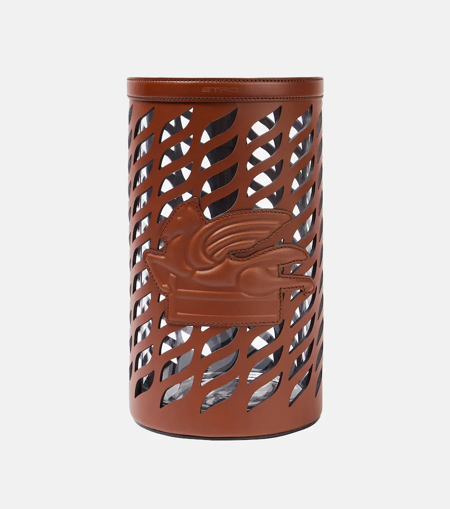 Pegaso leather-trimmed glass vase
