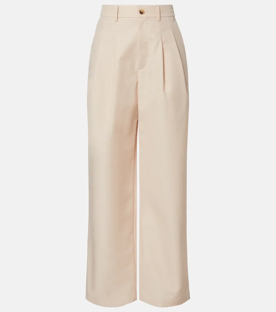 Pleated cotton-blend wide-leg pants