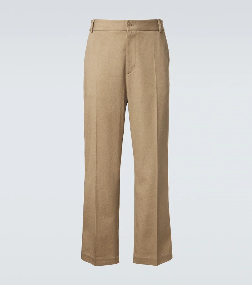 Pleated cotton straight pants