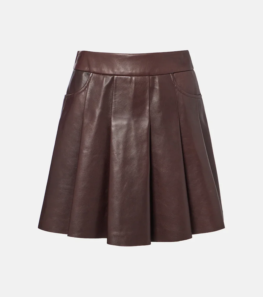 Pleated leather miniskirt