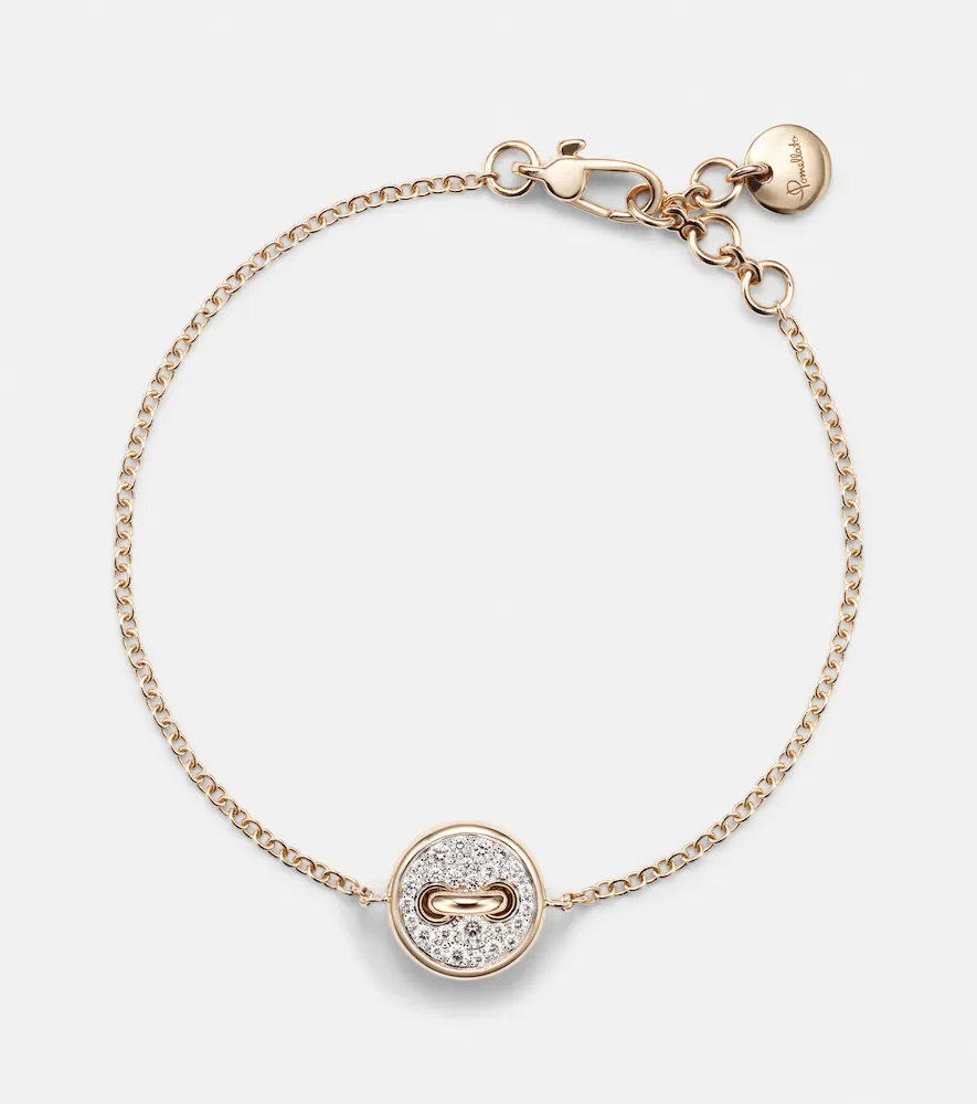 Pom Pom Dot 18kt rose gold chain bracelet with white diamonds and mother of pearl