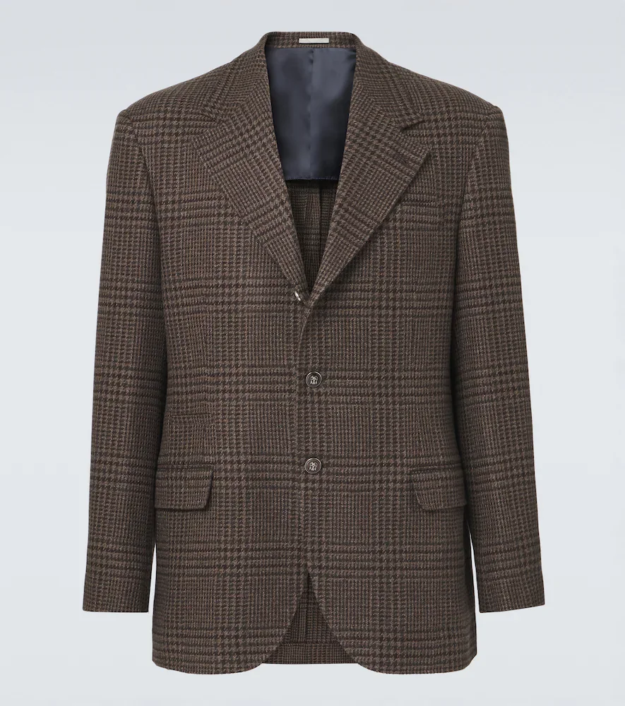 Prince of Wales check cashmere blazer