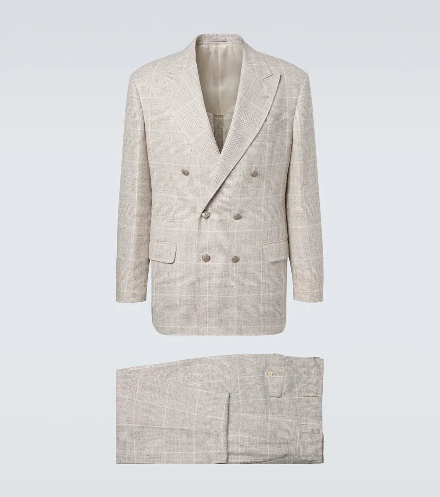 Prince of Wales check linen-blend suit
