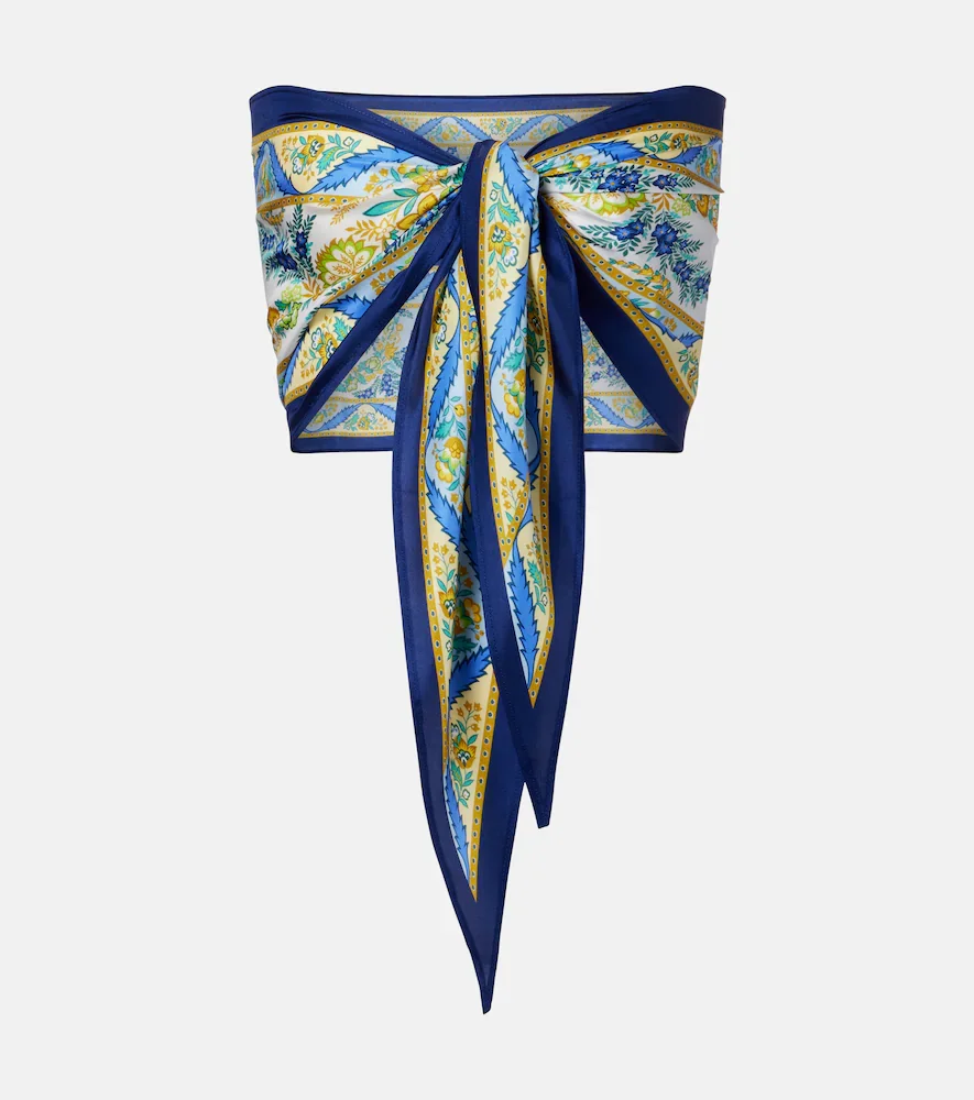 Printed silk bandeau top