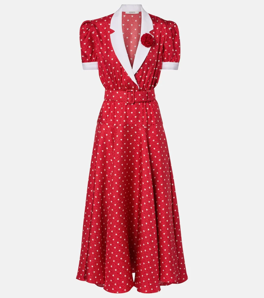 Printed silk twill midi dress