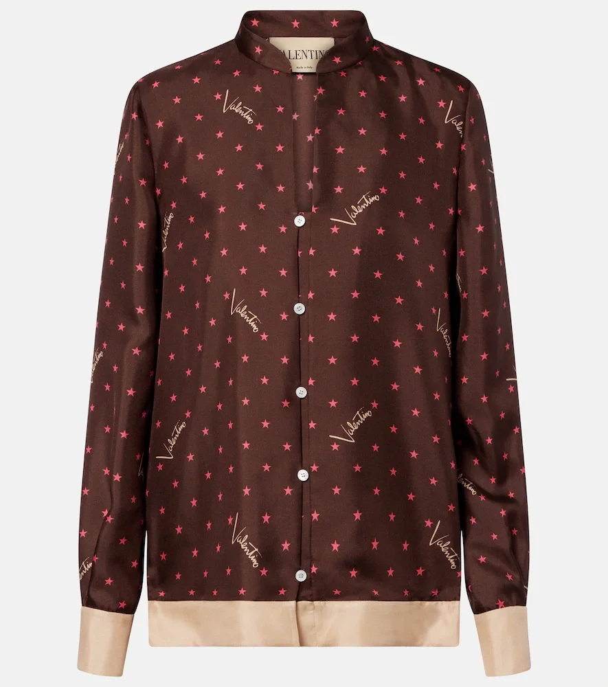 Printed silk twill pajama shirt