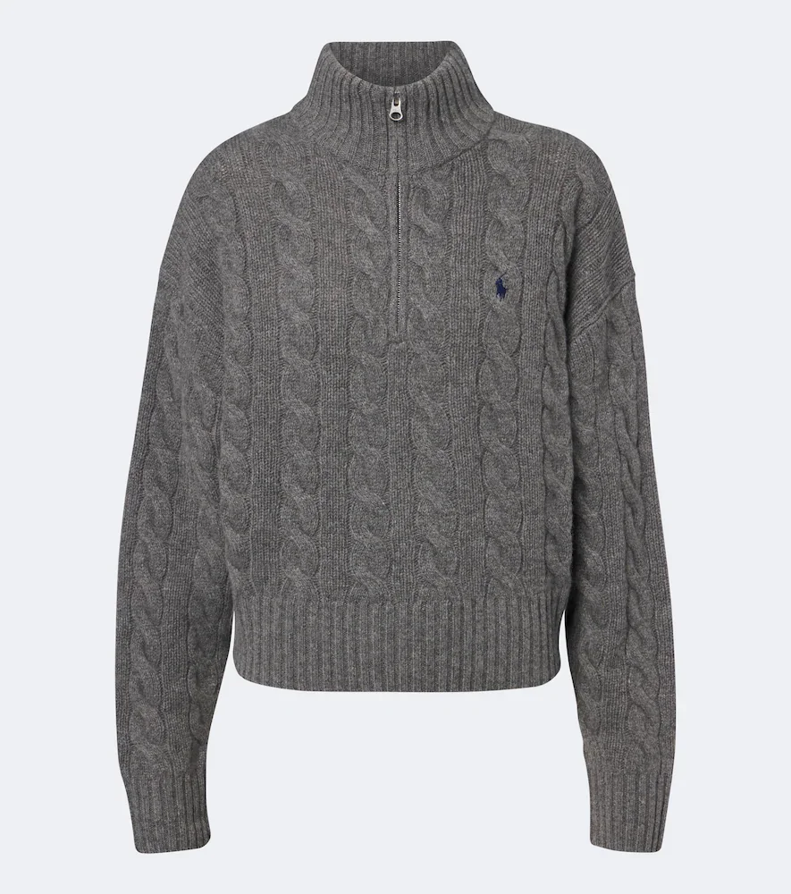 Pull à col zippé en laine et cachemire