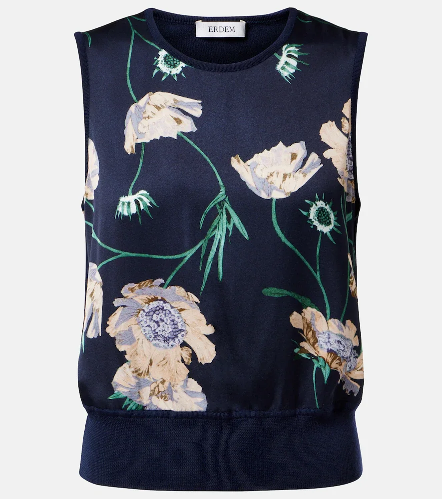 Pull sans manches en laine à fleurs