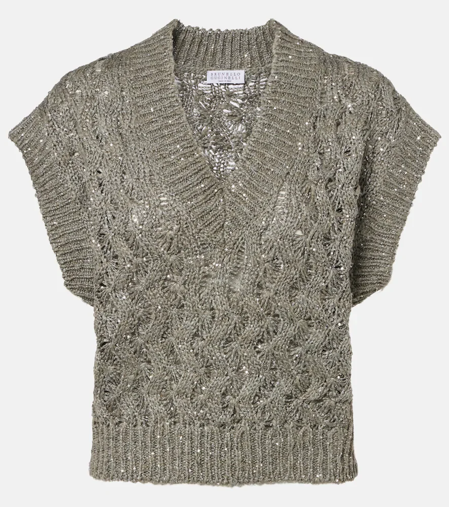 Pull sans manches en soie et lin mélangés