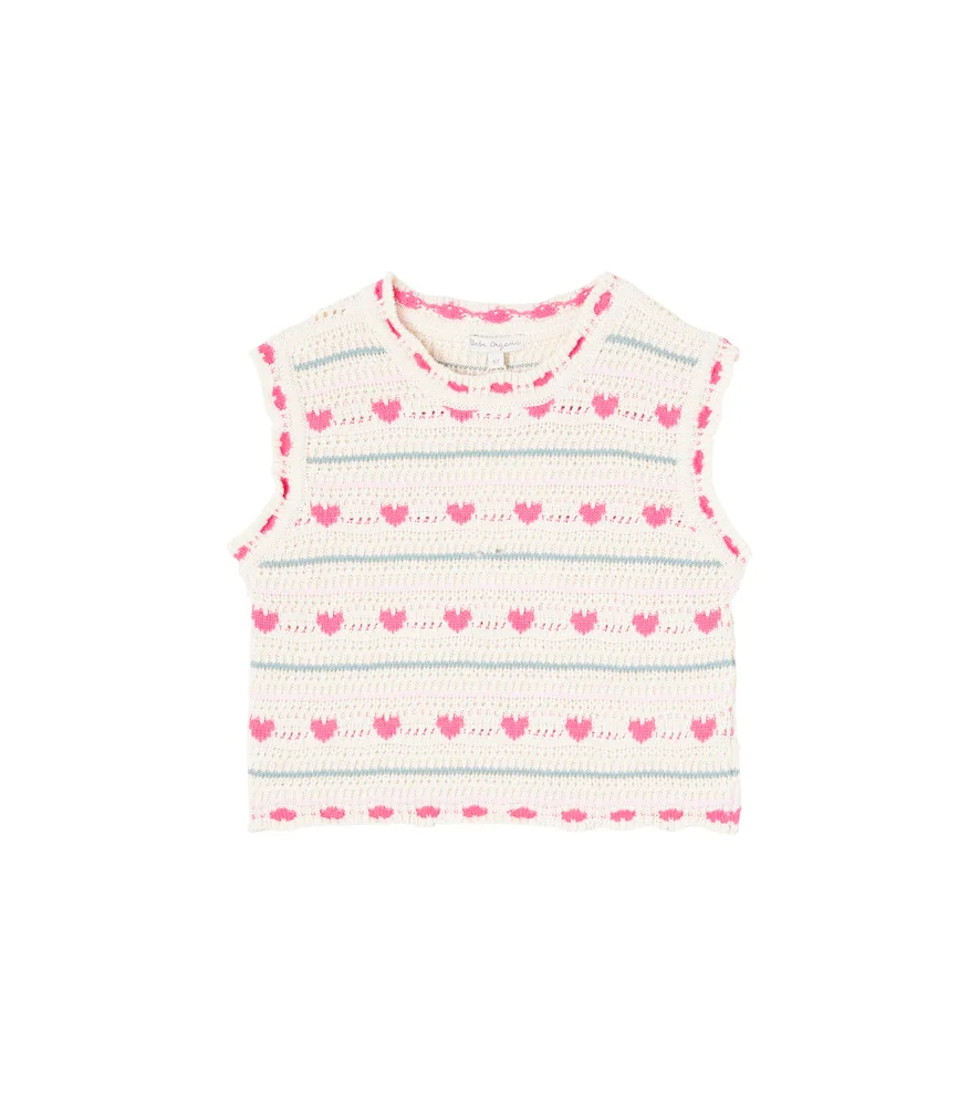 Pull sans manches Josie en crochet de coton et laine