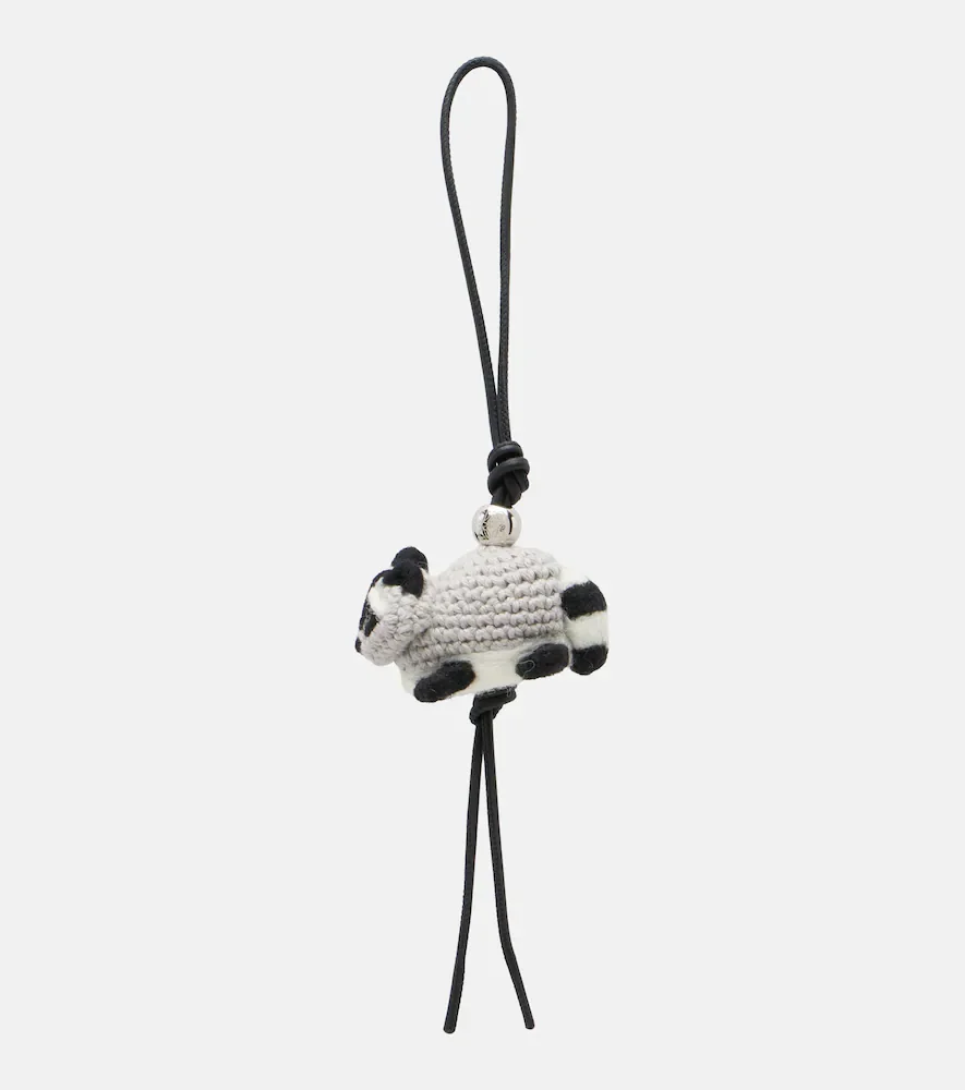 Racoon leather-trimmed bag charm
