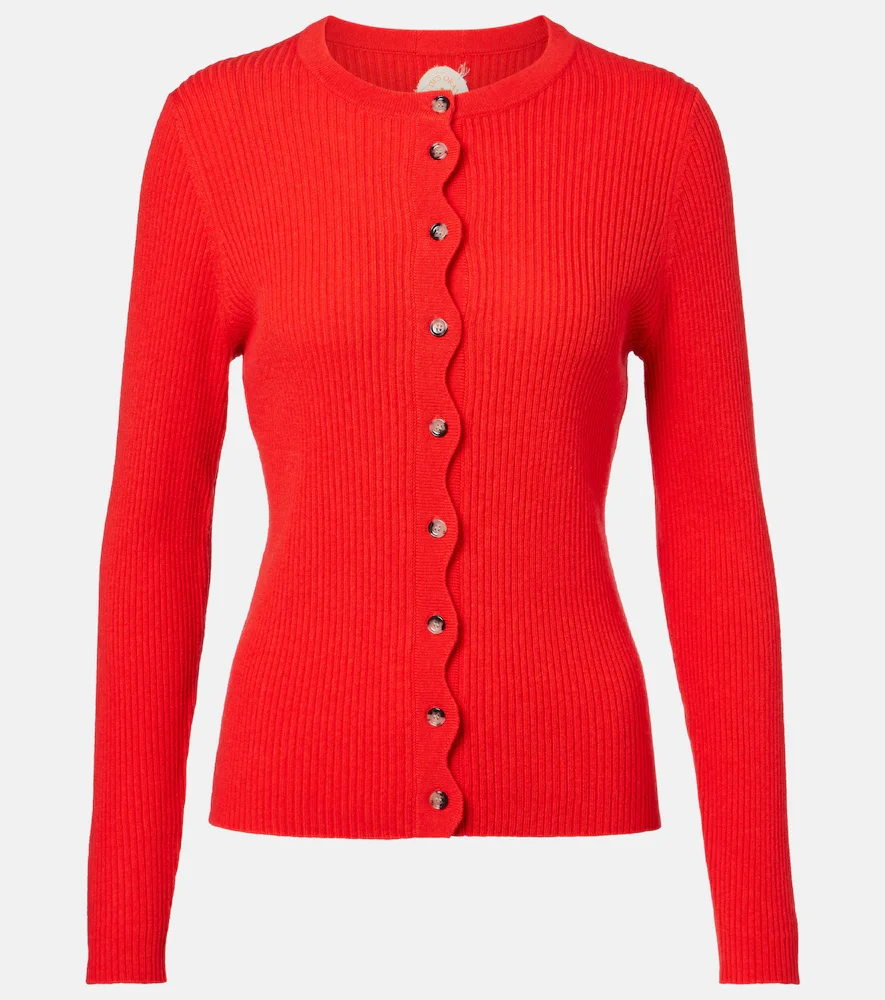 Ribbed-knit scalloped wool and cashmere cardigan