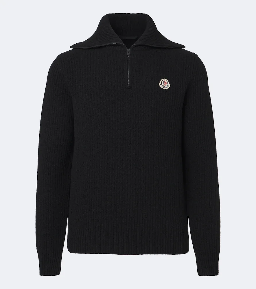 Ribbed-knit virgin wool half-zip sweater