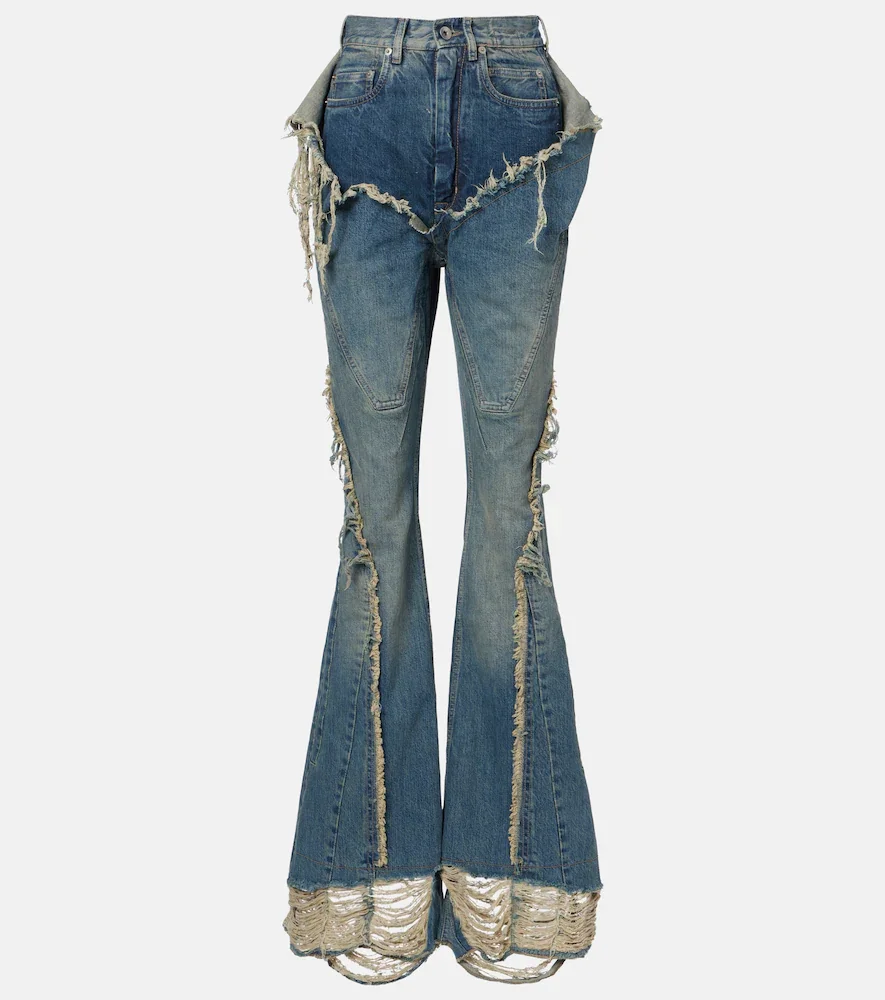 Rick Owens Silvered distressed flared jeans