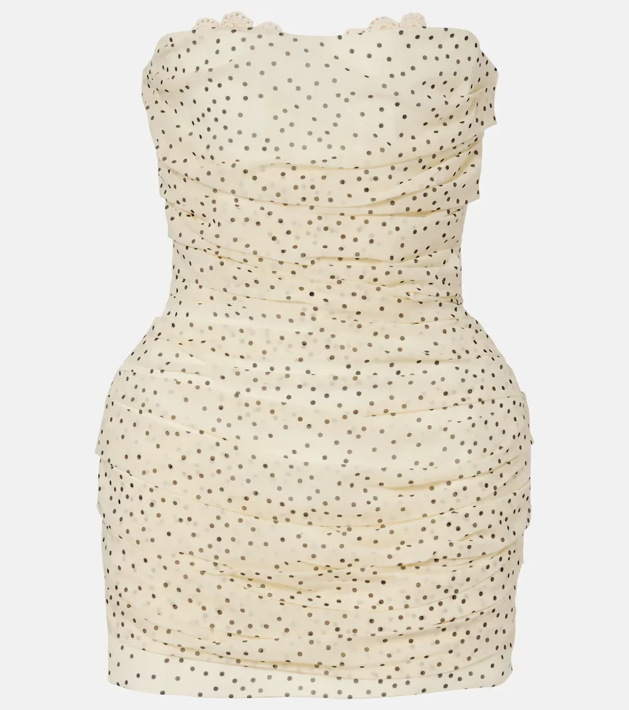 Robe bustier en soie mélangée à pois