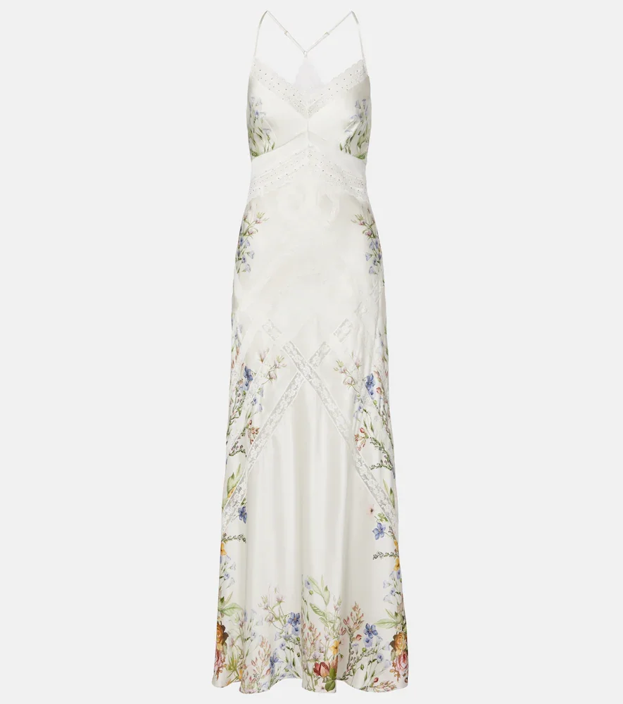 Robe long en soie à fleurs