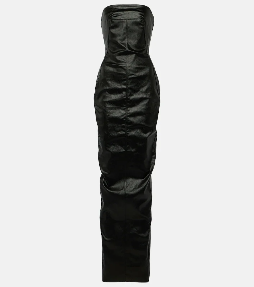 Robe longue bustier en jean enduit