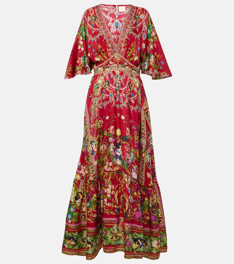 Robe longue en soie imprimée
