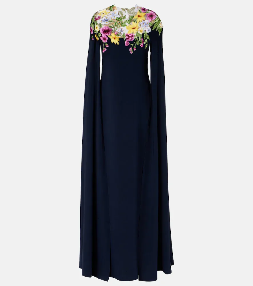 Robe longue en soie mélangée à broderie