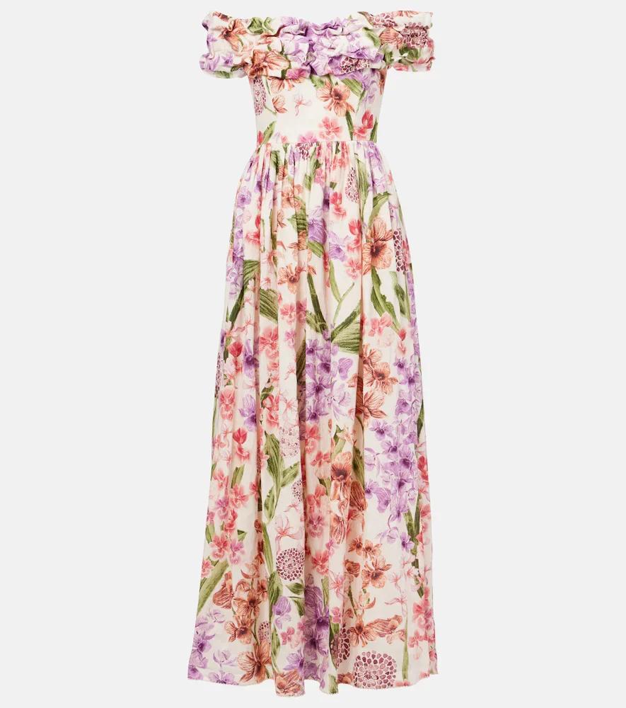 Robe longue Espliego en lin à fleurs