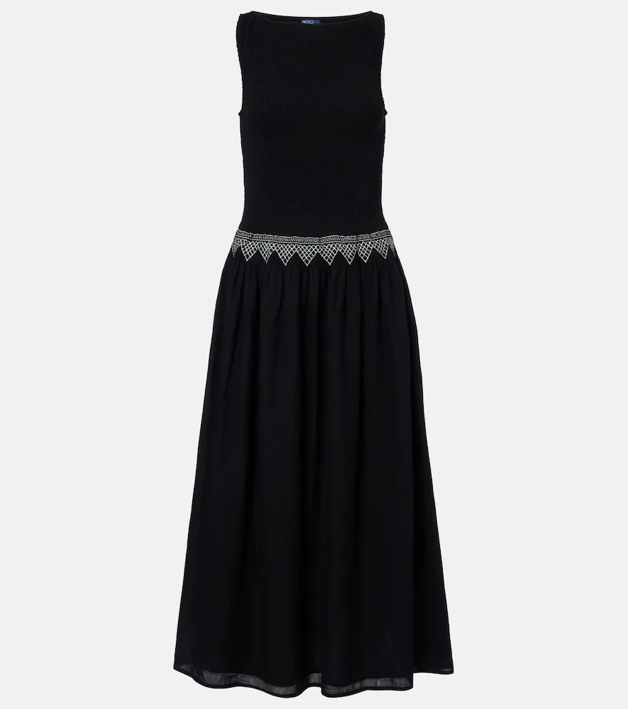 Robe midi en coton brodée