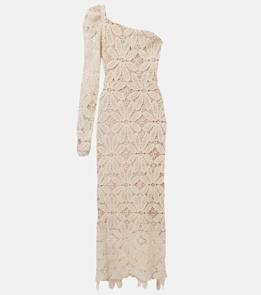 Robe midi en crochet de coton à fleurs