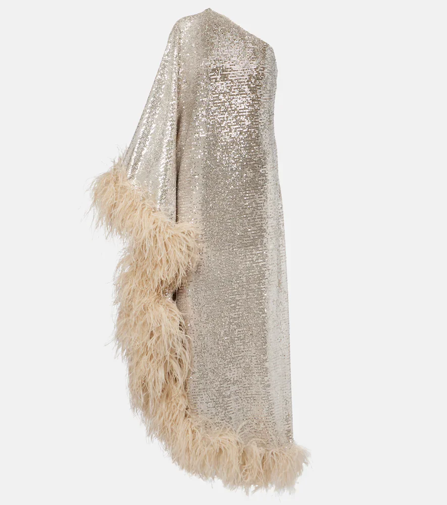 Robe Ubud à paillettes et finitions en plumes