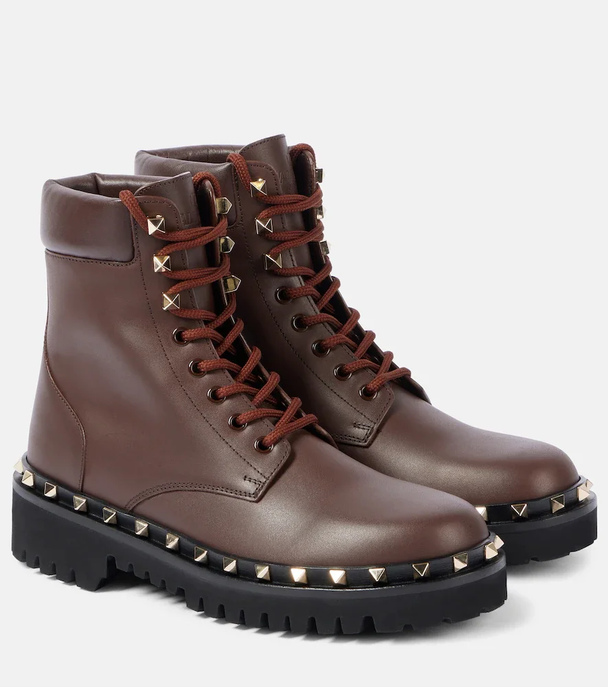 Rockstud leather combat boots