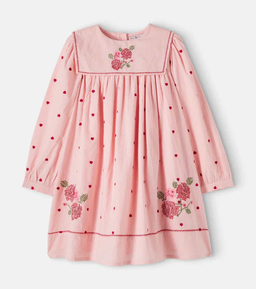 Rose embroidered cotton dress