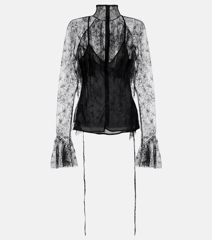Ruffled sheer lace blouse